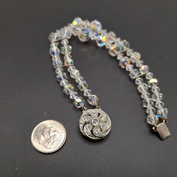 Vintage 1950s Wedding Bracelet, Aurora Borealis Crystal Beads, Rhinestone Clasp - Picture 14 of 14